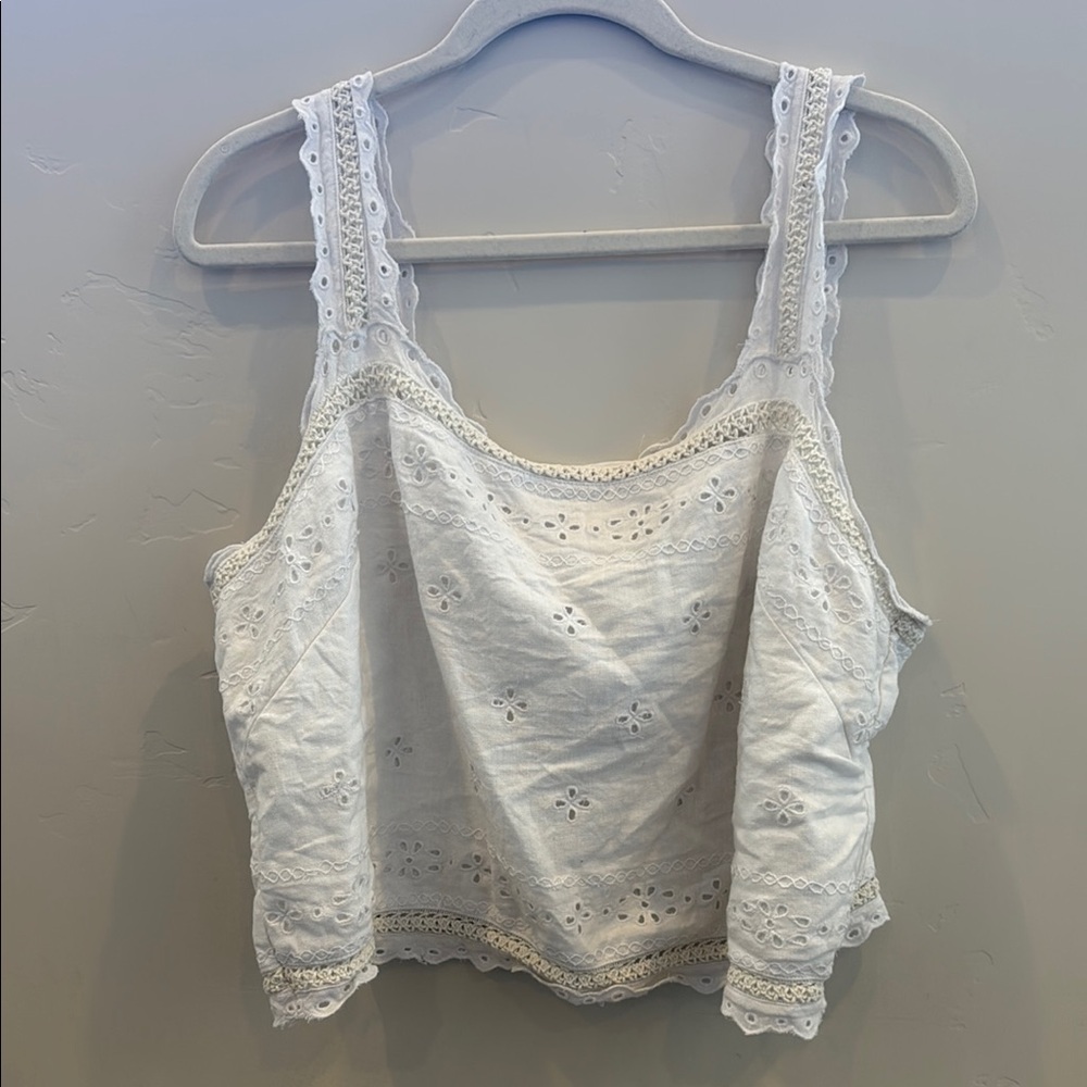 Abercrombie and Fitch White Eyelet Lace Trim Women's Top XL